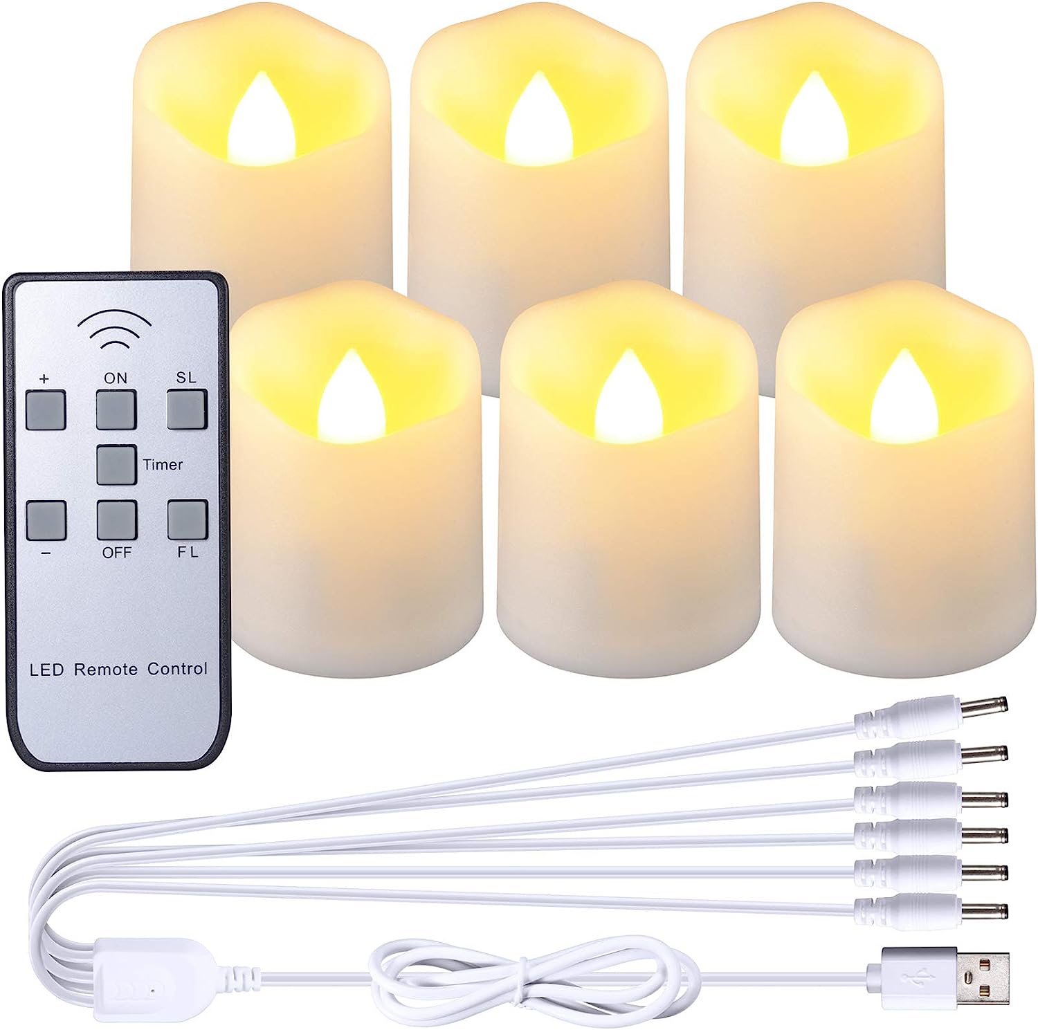 Ymenow Rechargeable Candles with Remote Timer, 6pcs Battery Flameless Fake Candles Long Burning Elect