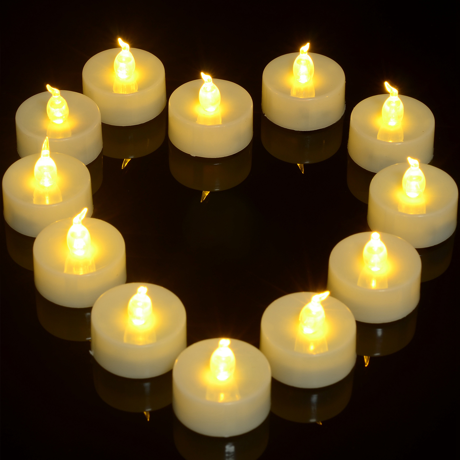 Ymenow Flameless Candles with Timer, 12pcs Beige Battery Operated LED Flickering Tea Lights Votive Ca