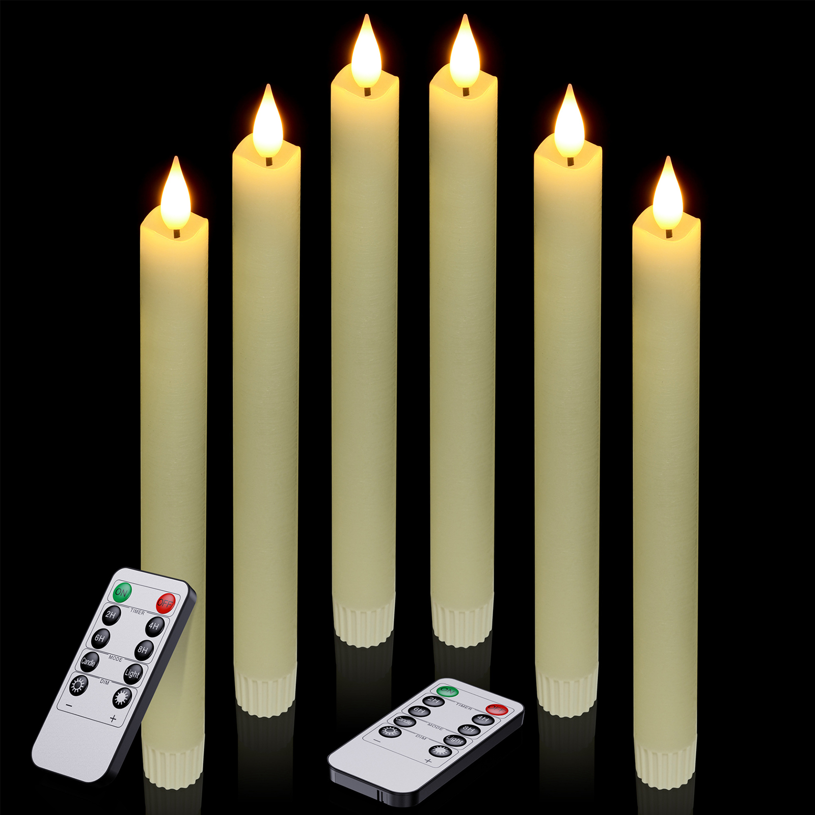 Real Wax LED Taper Candles (2x24.5cm/0.78x9.6''), Ymenow 6pcs Ivory Battery Operated Flameless Candle