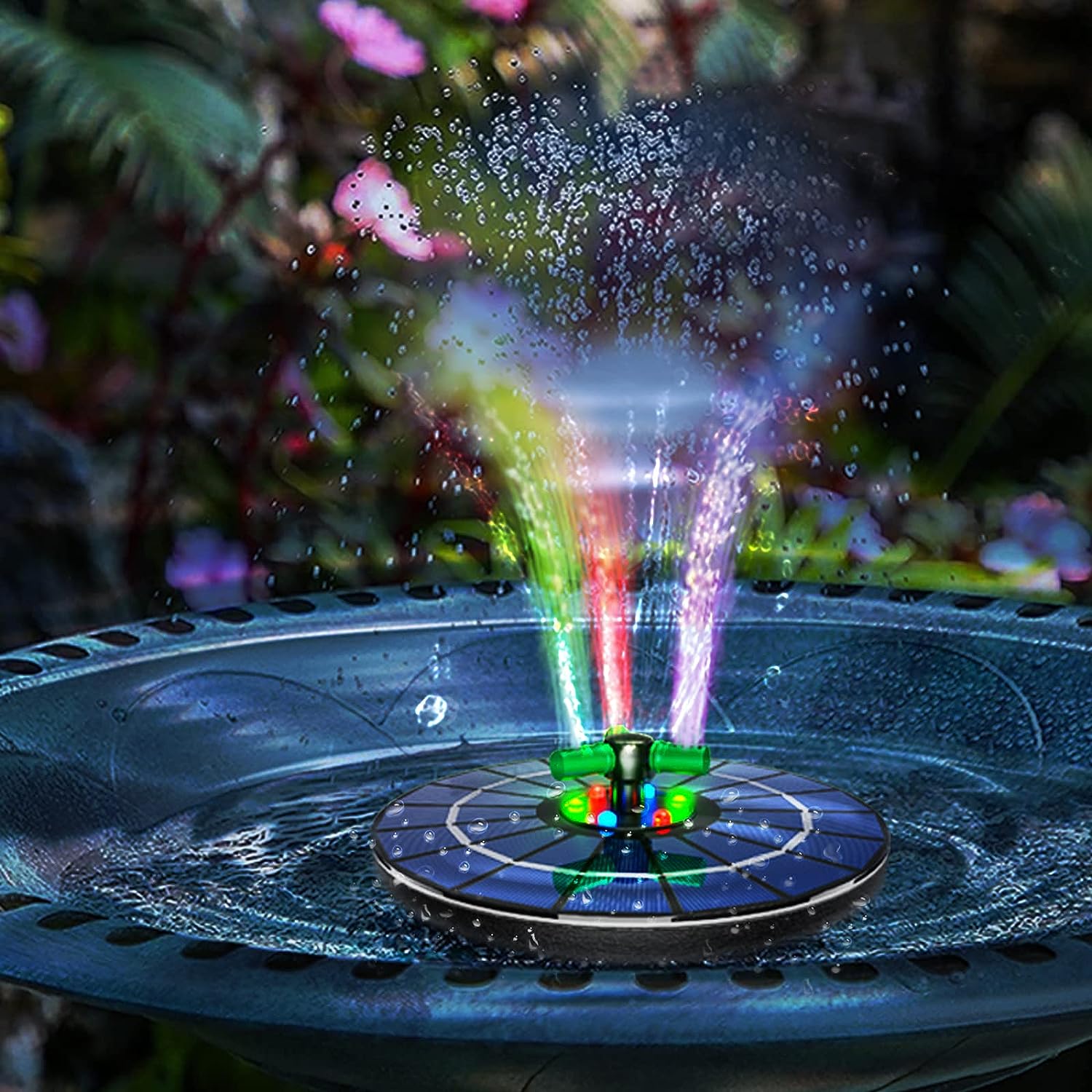 Solar Floating Fountain with RGB Light, Ymenow Solar Powered Pond Fountains Filter Pump Auto Rotate W
