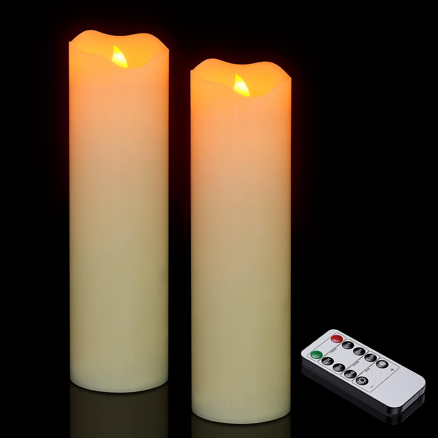 Ymenow Real Wax LED Pillar Candles, 2pcs 10'' Battery Operated Flameless Pillar Candles Flickering Ca