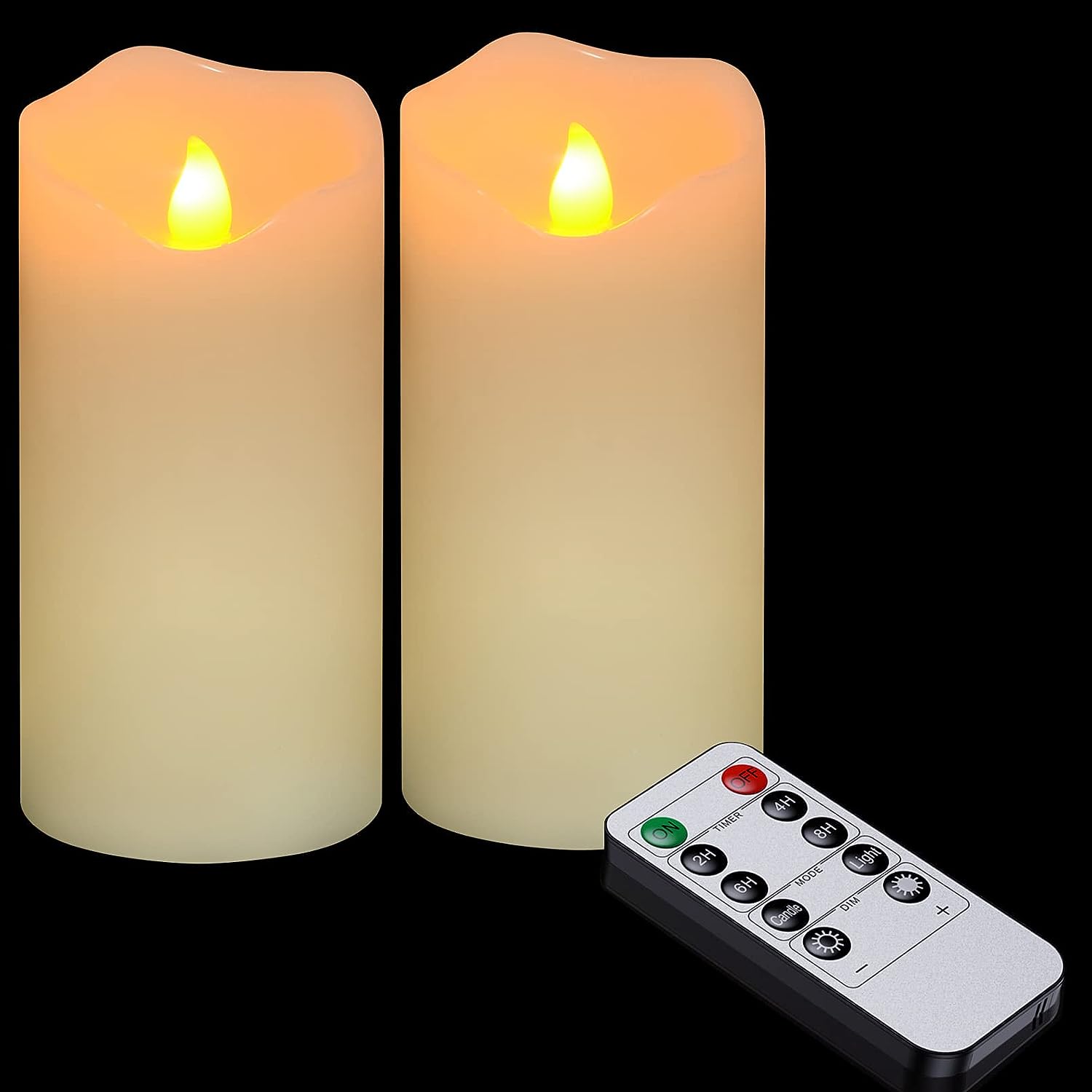 Ymenow Real Wax Pillar Candles with Remote, 2pcs Battery Operated Flameless Real Wax LED Pillar Candl