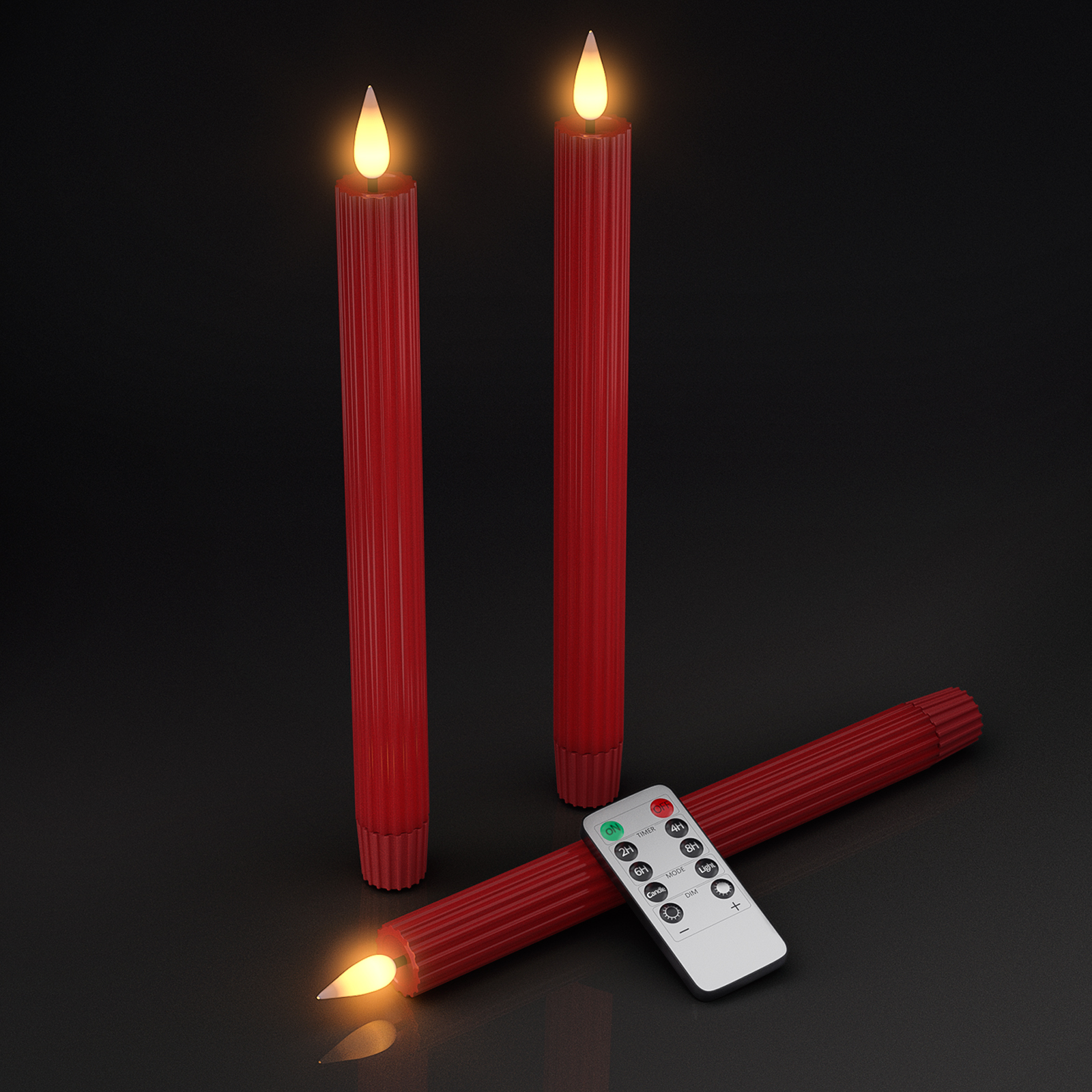 Real Wax LED Taper Candles, Ymenow 3pcs Red Stripe Battery Operated Flameless Candlesticks LED Window