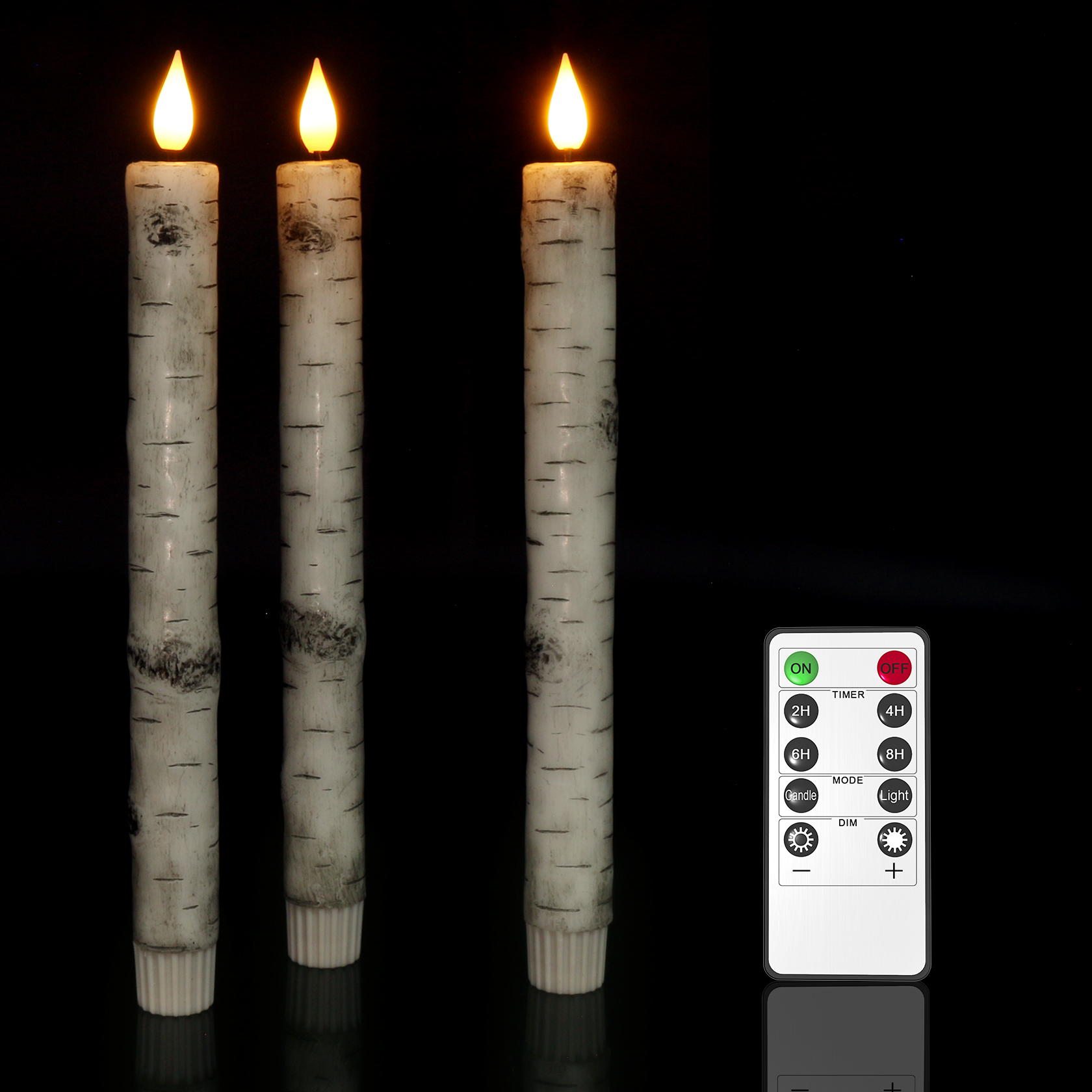 LED Stabkerzen mit Timerfunktion, Ymenow 3 Stück Birkenrinde Echtwachs LED Kerzen mit Fernbedienung 